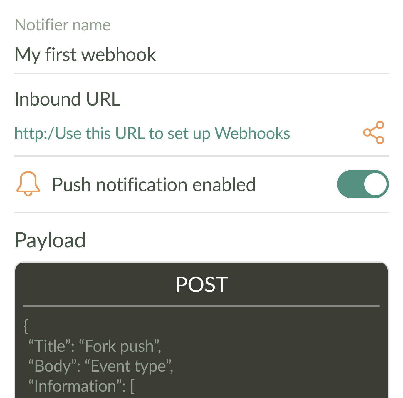 Webhook settings page